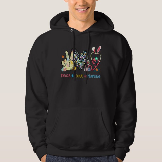 Peace Love Nursing Easter Leopard Stethoscope Bunn Hoodie (Front)