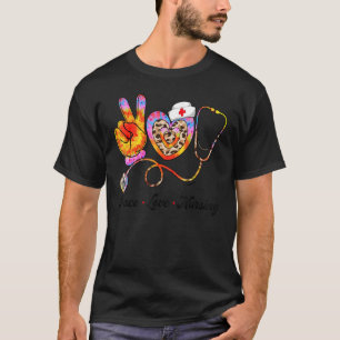 Peace Love Nursing Leopard Heart Stethoscope Nurse T-Shirt