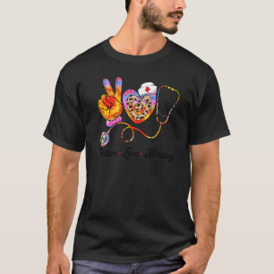 Peace Love Nursing Leopard Heart Stethoscope Nurse T-Shirt