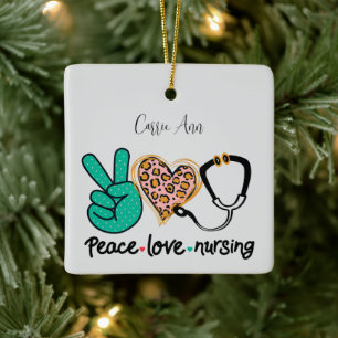 Peace Love Nursing Personalised  Ceramic Ornament