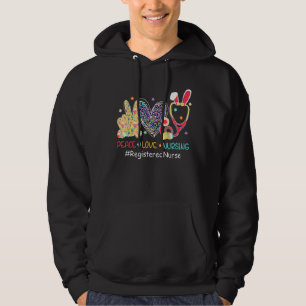 Peace Love Nursing Registered Nurse Bunny Leopard Hoodie