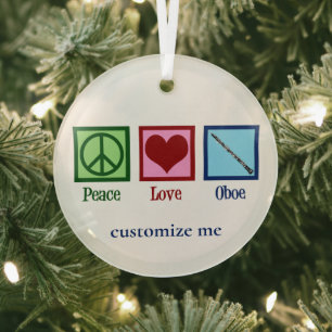 Peace Love Oboe Player Personalised Christmas Glass Tree Decoration