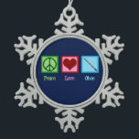 Peace Love Oboe Snowflake Pewter Christmas Ornament<br><div class="desc">A beautiful Oboe player Christmas gift for a person who loves to play music in a band or orchestra. A peace sign,  heart,  and an oboe. Peace Love Oboes.</div>