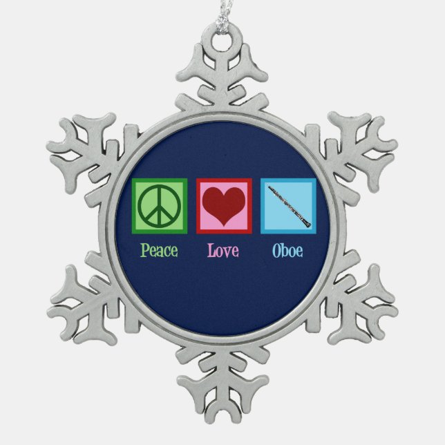 Peace Love Oboe Snowflake Pewter Christmas Ornament (Front)