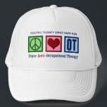 Peace Love Occupational Therapy Custom OT Trucker Hat<br><div class="desc">Cute personalised occupational therapist hat gift. Peace love and occupational therapy with your OT business name for great marketing. Beautiful paediatrics therapy hats.</div>