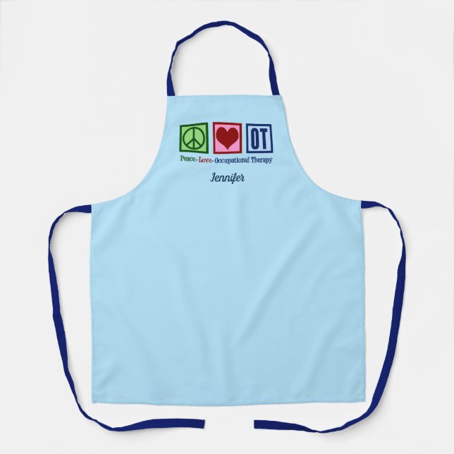 Peace Love Occupational Therapy Monogram Blue OT Apron (Front)