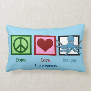 Peace Love Octopus Custom Blue Lumbar Cushion