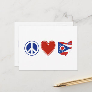Peace Love Ohio Shaped State Flag Buckeye Heart Postcard