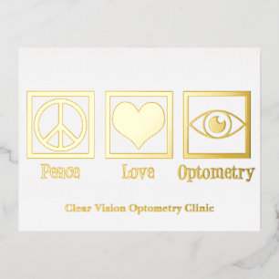 Peace Love Optometry Custom Eye Doctor Gold Foil Holiday Postcard