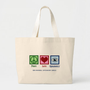Peace Love Optometry Custom Optometrist Large Tote Bag