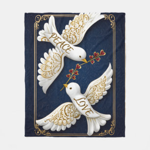 Peace & Love Ornate Dove Art Fleece Blanket