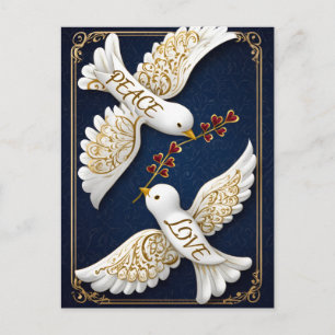 Peace & Love Ornate Dove Art Postcard