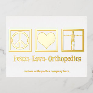 Peace Love Orthopaedics Custom Orthopaedist Gold Foil Holiday Postcard