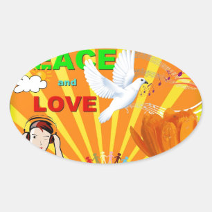 Peace & Love Oval Sticker