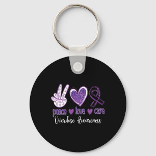 Peace Love Overdose Awareness Purple Ribbon Drug A Key Ring