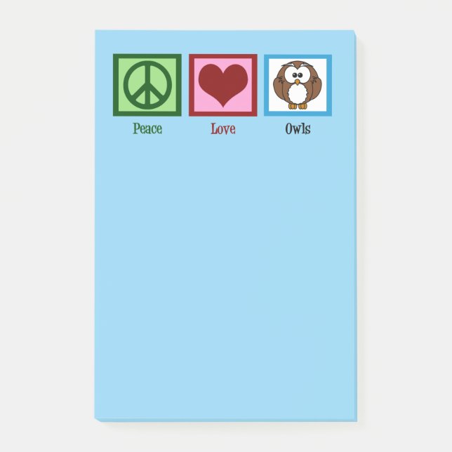 Peace Love Owls - Cute Owl Post-it Notes (Front)