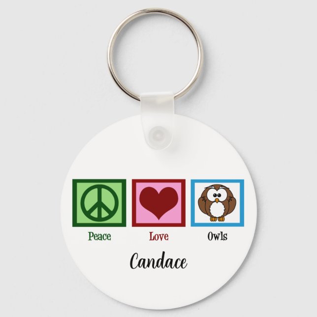 Peace Love Owls Key Ring (Front)