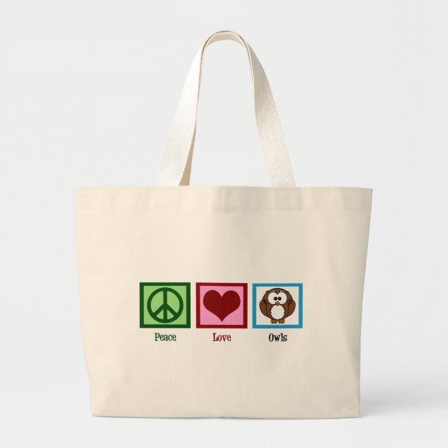 Peace Love Owls Large Tote Bag (Front)