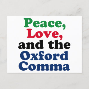 Peace Love Oxford Comma English Grammar Humour Postcard