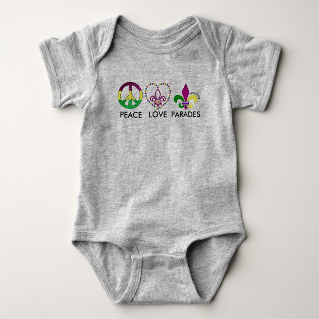 peace love parades infant nola mardi gras baby baby bodysuit (Front)