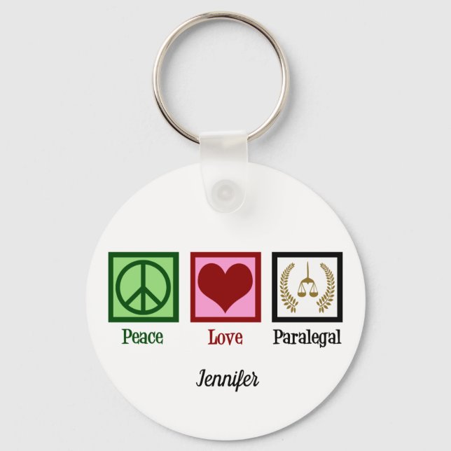 Peace Love Paralegal Cute Custom Key Ring (Front)