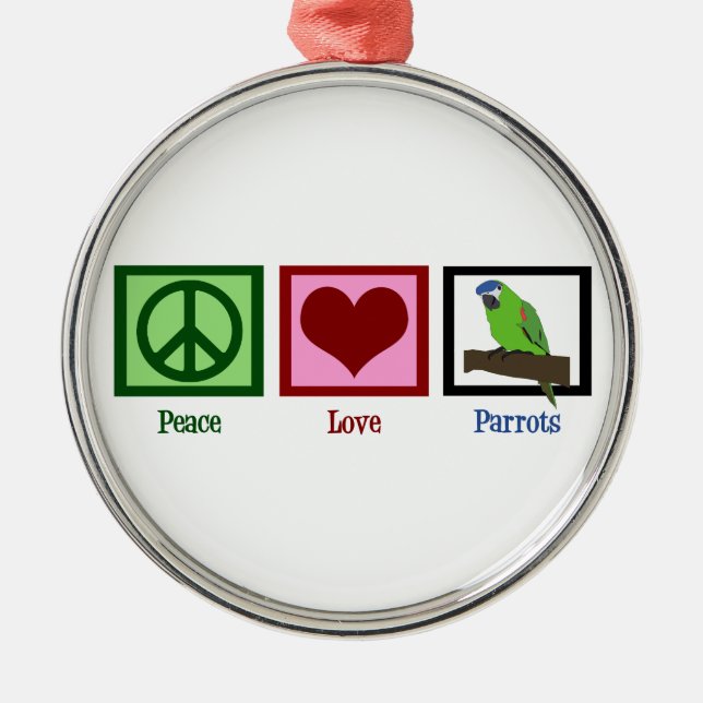 Peace Love Parrots Metal Tree Decoration (Front)