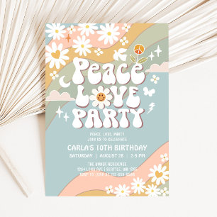 Peace Love Party Daisy Hippie 70s Birthday Invitation