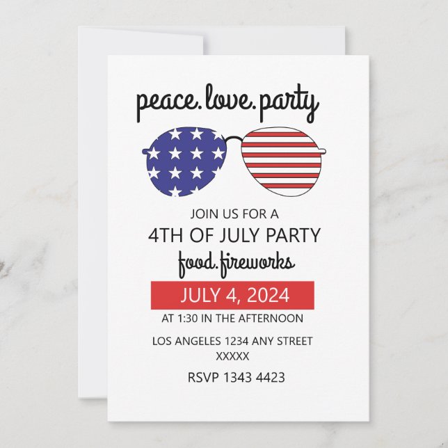 Peace Love Party Happy 4th Of July Invitation (Front)