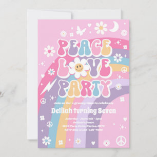 Peace Love Party Hippie Rainbow 70s Birthday Party Invitation
