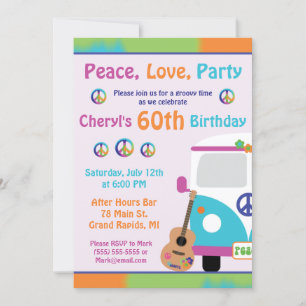 Peace, Love, Party Hippie Tie Dye Birthday Party Invitation