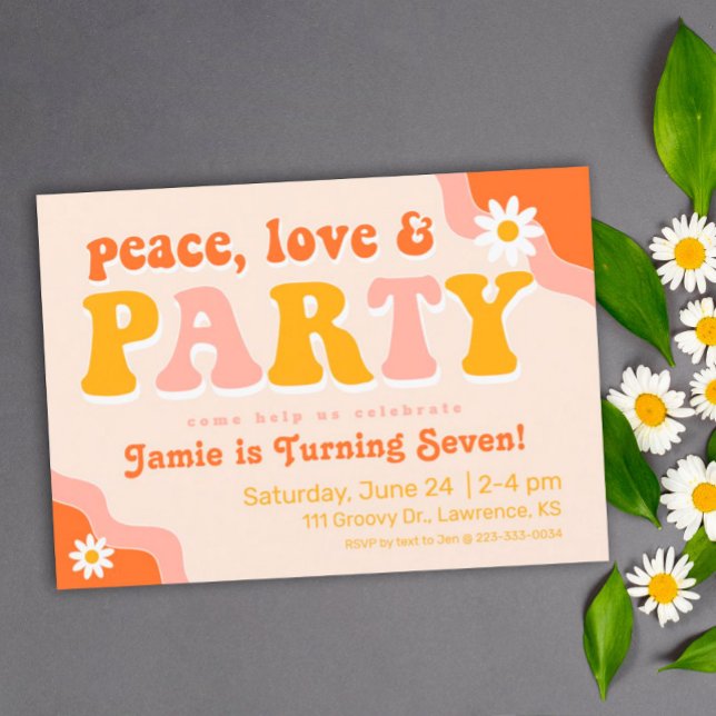 Peace, Love & Party Retro Birthday Invitation (Creator Uploaded)