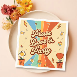 Peace Love Party Retro Rainbow 6th Birthday Napkin