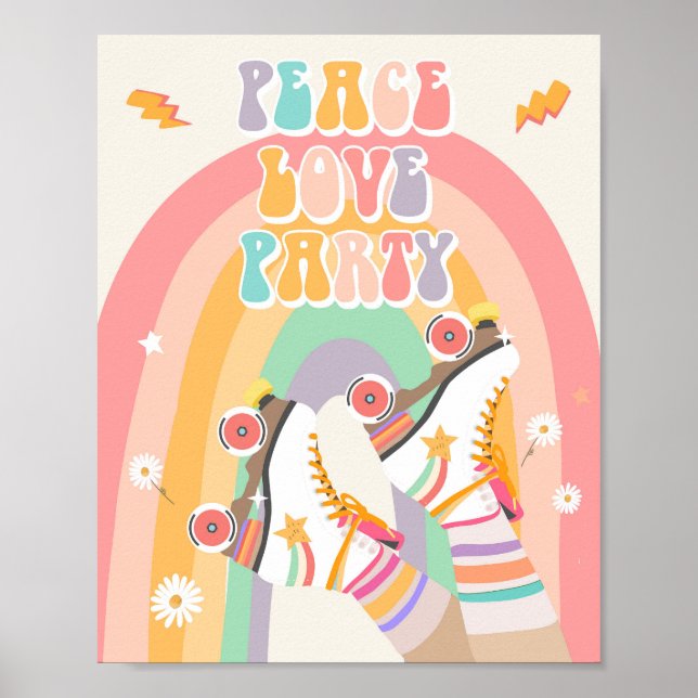 Peace Love Party Roller Skate Skating Retro Poster (Front)