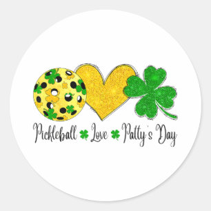 Peace love patty's day pickleball shamrocks st classic round sticker