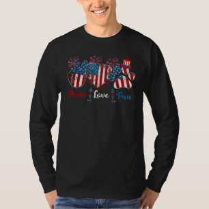 Peace Love Paw Happy 4th Of July American Flag Dog T-Shirt