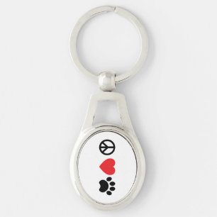 Peace, Love, Paw Metal Keychain