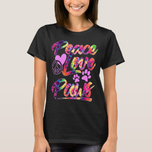 PEACE LOVE & PAWS Cute  Puppy Dog and Kitty Cat T-Shirt