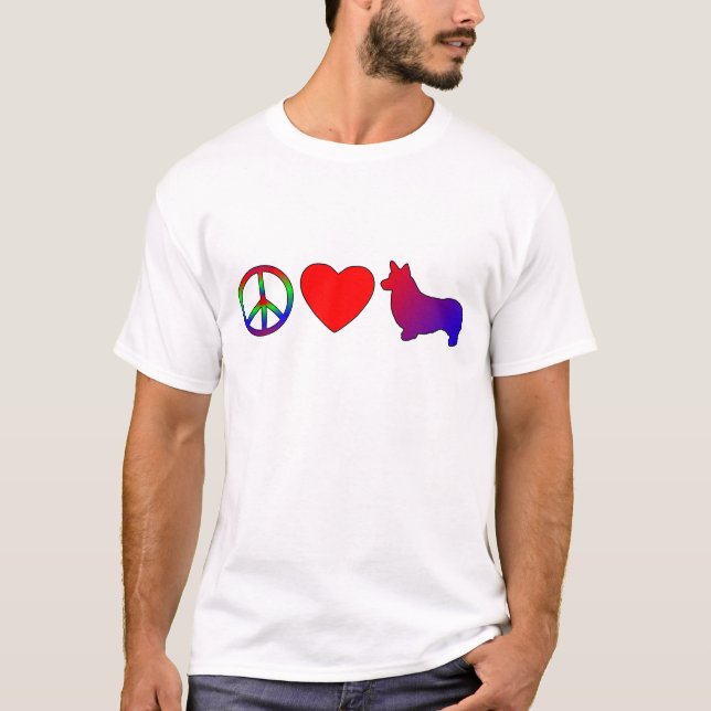 Peace Love Pembroke Welsh Corgis T-Shirt (Front)