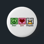 Peace Love Penguins 6 Cm Round Badge<br><div class="desc">I love penguins. They are all the world needs besides peace and love. A pretty green peace sign,  cute red heart and adorable penguin.</div>