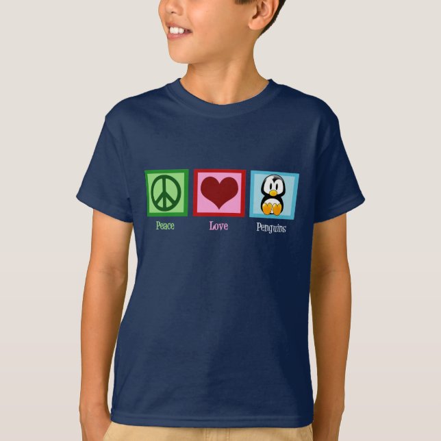 Peace Love Penguins Kids T-Shirt (Front)