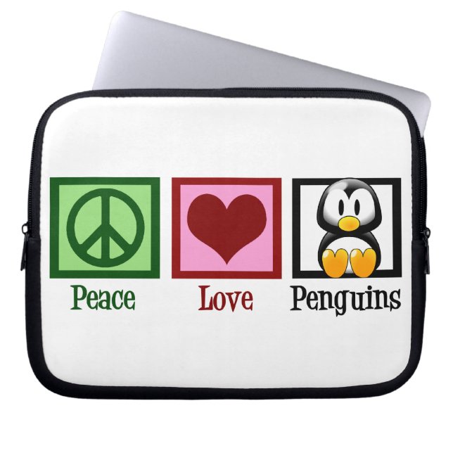 Peace Love Penguins Laptop Sleeve (Front)