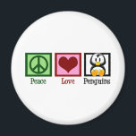 Peace Love Penguins Magnet<br><div class="desc">I love penguins. They are all the world needs besides peace and love. A pretty green peace sign, cute red heart and adorable penguin.</div>
