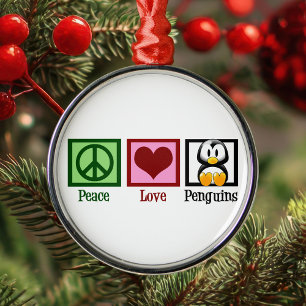 Peace Love Penguins Metal Tree Decoration