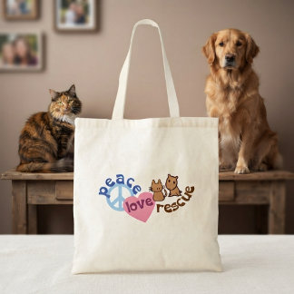 Peace Love Pet Rescue Tote Bag