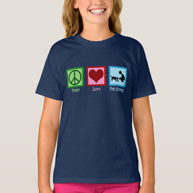 Peace Love Pet Sitting Dog Walking Service T-Shirt (Front)