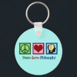 Peace Love Philosophy Key Ring<br><div class="desc">Peace Love Philosophy gift for a philosopher that majored in philosophical studies in college. Express your thoughts about our existence. A cute present for a philosophy major or professor. Features a peace sign,  heart,  and the human mind on a pretty teal present.</div>