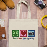 Peace Love Photography Cute Photographer Tote Bag<br><div class="desc">Peace Love Photography. A cute peace sign,  heart,  and camera on a cool photographer company tote bag gift.</div>