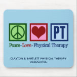 Peace Love Physical Therapy Custom PT Office Blue Mouse Pad<br><div class="desc">Peace Love Physical Therapy personalised mousepad with a green peace sign,  red heart,  and the letters PT in blue for a physical therapist. Customise this cute mouse pad gift with your company or business name.</div>