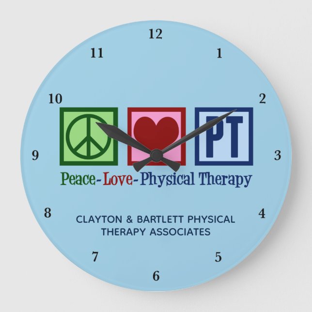 Peace Love Physical Therapy Custom PT Office Wall Large Clock (Front)