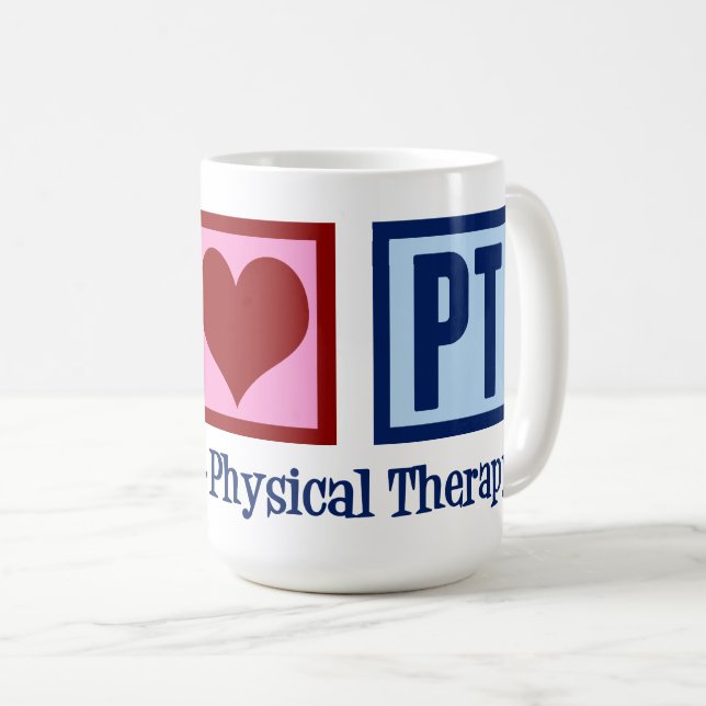Peace Love Physical Therapy Cute PT Coffee Mug (Front Right)